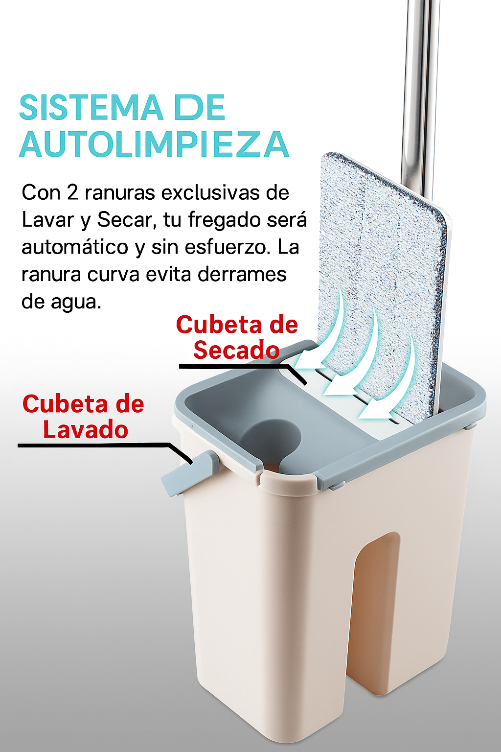 Fregona con cubo autoescurrible con 3 mopas