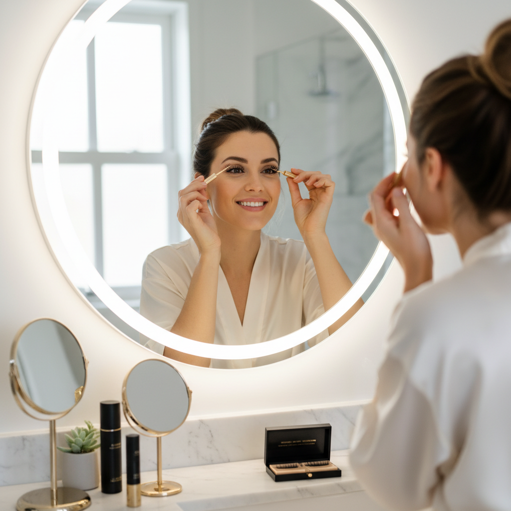 	•	Persona frente al espejo, lista en segundos, mostrando la comodidad y lo “sin complicaciones”.
	•	Ideal para transmitir que es práctico para el día a día o eventos. la imagen debe tener un tamaño de 1024x1024 y sin texto